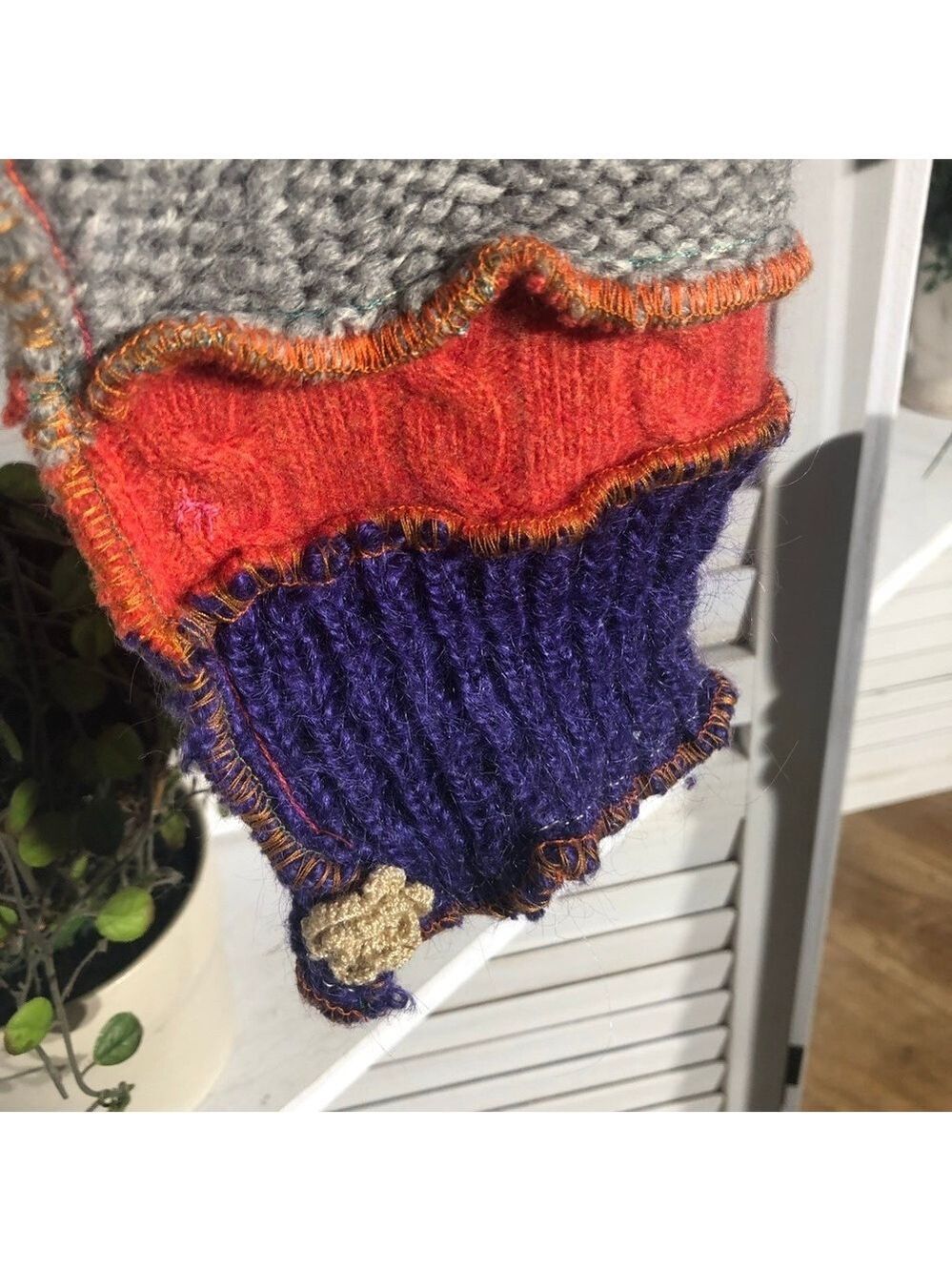 Handcrafted Patch Knitted Sweater Upcycled Multicolor Medium - Picture 12 of 14